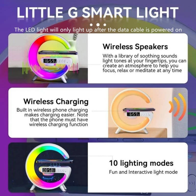 Wireless Charging Stand with RGB Light, Built-in Alarm & Speaker - 3