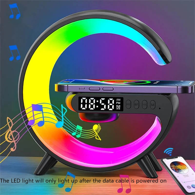 Wireless Charging Stand with RGB Light, Built-in Alarm & Speaker - 5